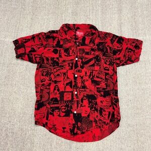 Supreme Rayon Vibrations Button‎ Up Shirt Mens Large Red Horror Comic Movie
